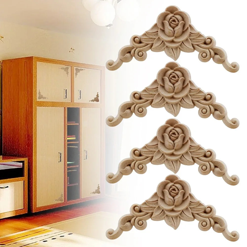Natural Floral Wooden Carved Corner Appliques For Furniture