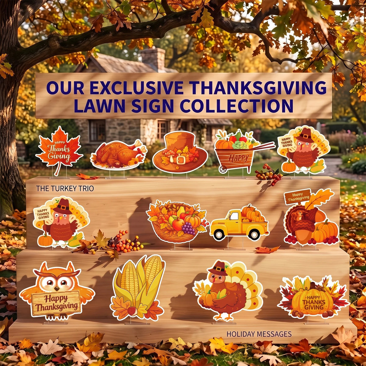 Waterproof Thanksgiving Yard Signs With Stakes For Fall Lawn Decor