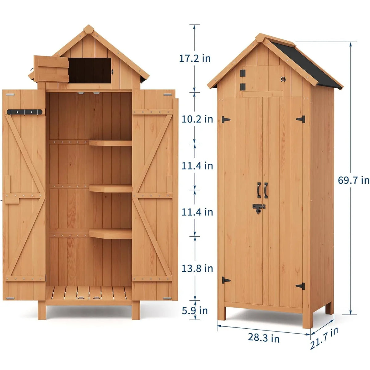 Outdoor Wooden Garden Storage Cabinet With Lockable Door And Shelves