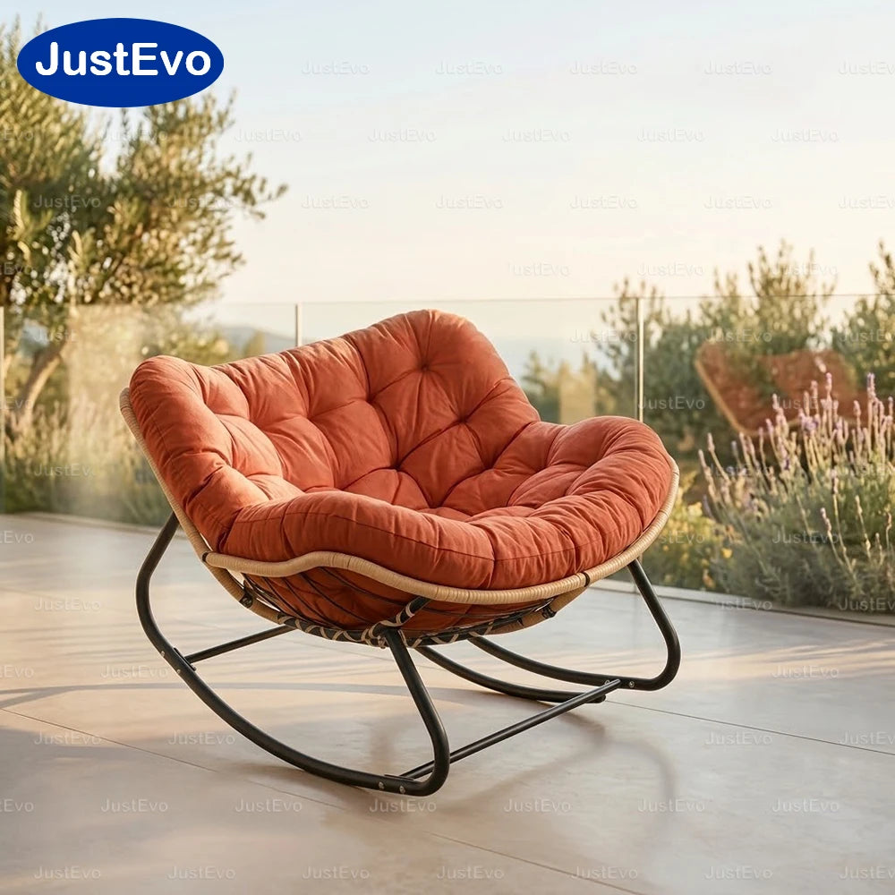Outdoor Rocking Papasan Chair With Metal Frame And Soft Cushion
