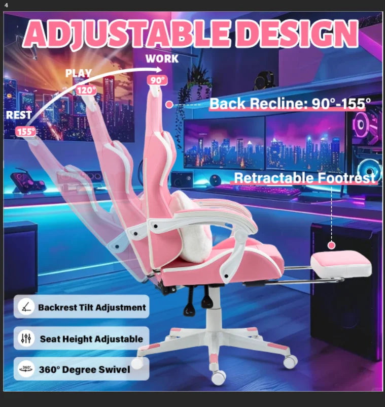 VIGOSIT Ergonomic Gaming Chair With Footrest And Headrest