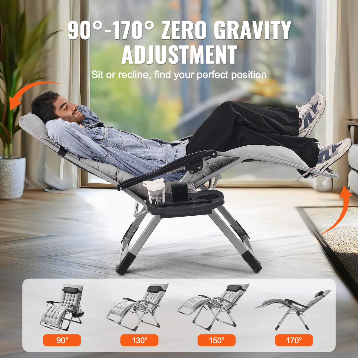 SucceBuy Adjustable Zero Gravity Recliner With Cupholder And Footrest