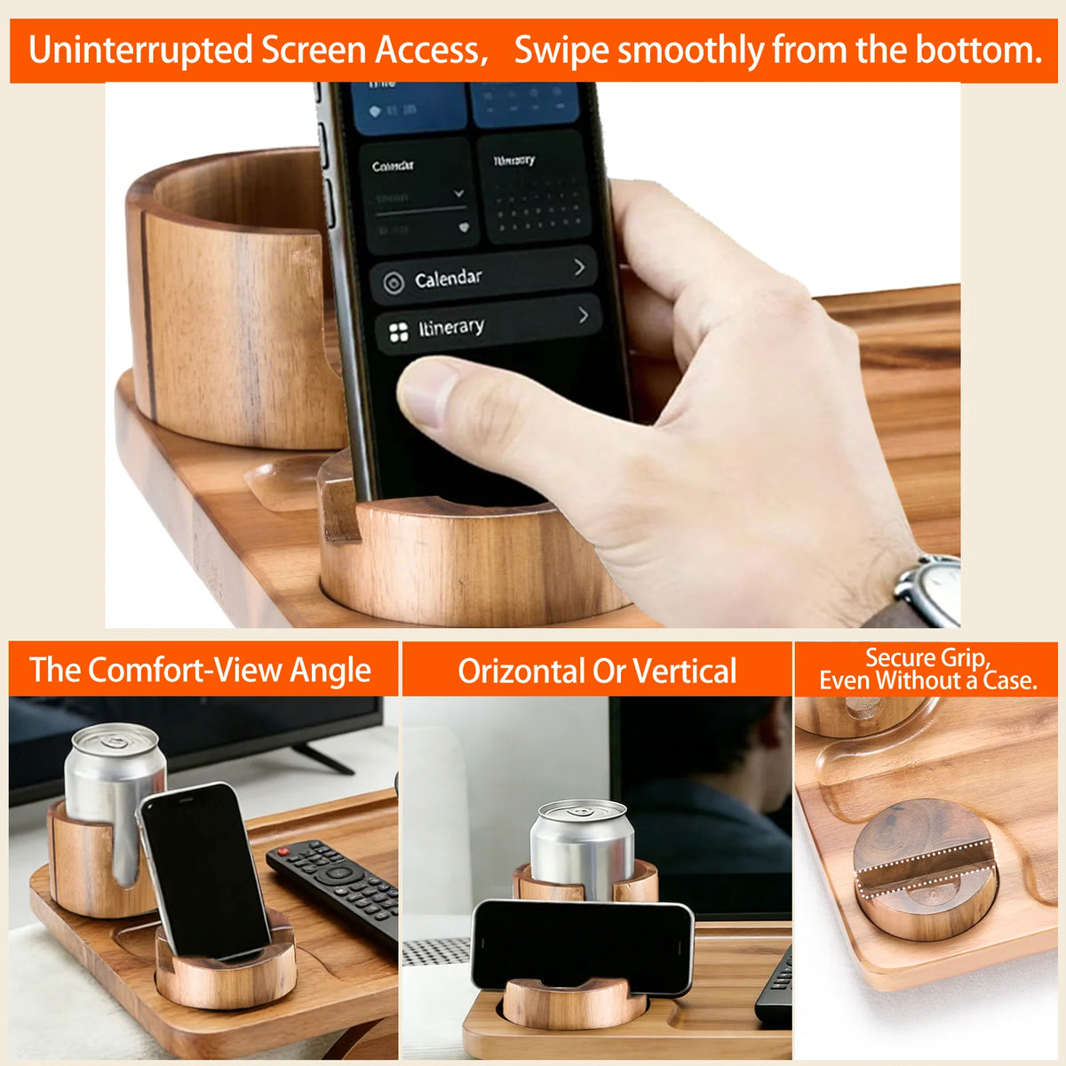 JHK Foldable Sofa Armrest Tray With Phone Holder And Cup