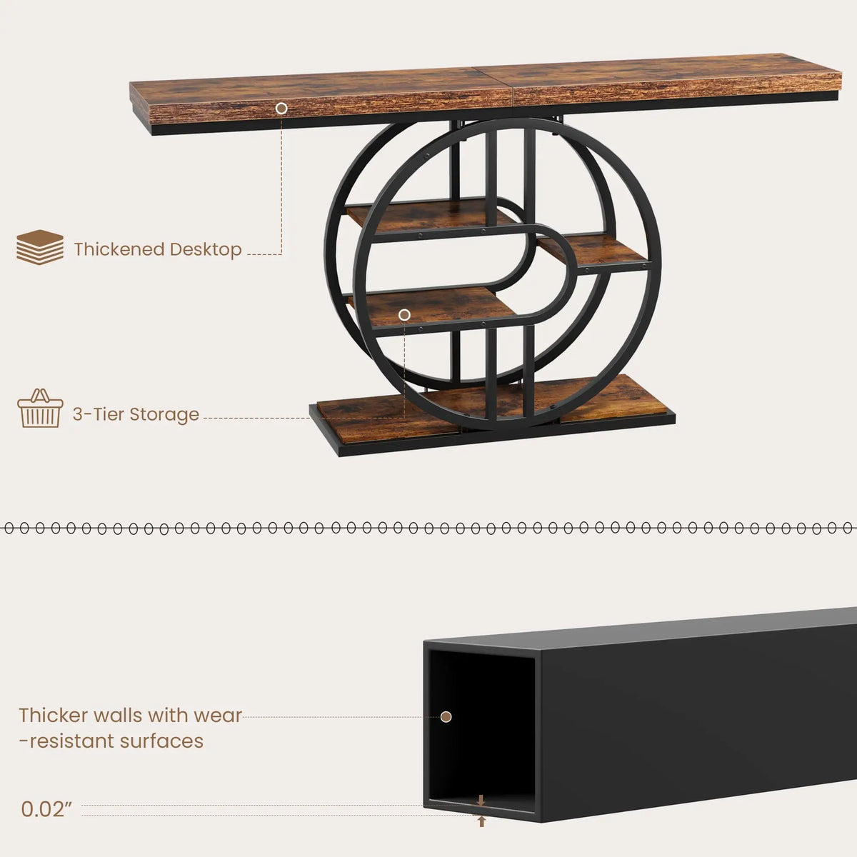 Amkui Modern Console Table Featuring Storage Shelves And Steel Frame