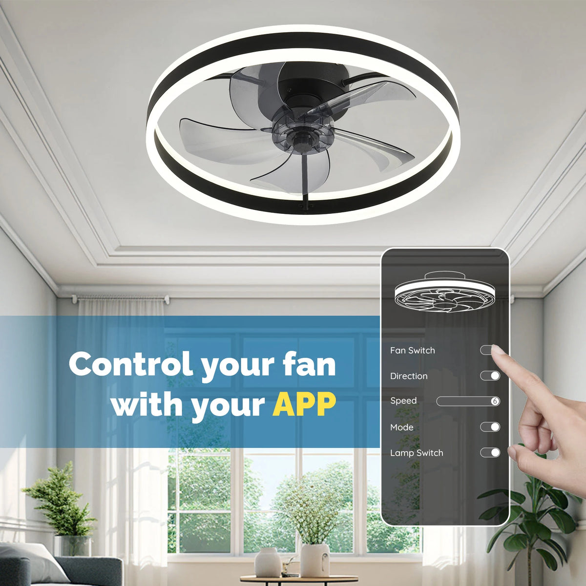 Orison Dimmable LED Flush Mount Ceiling Fan With Remote Control