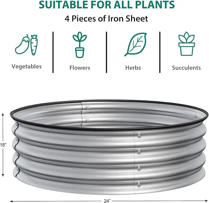 HiMISS Galvanized Round Raised Garden Bed Planter for Outdoor Planting