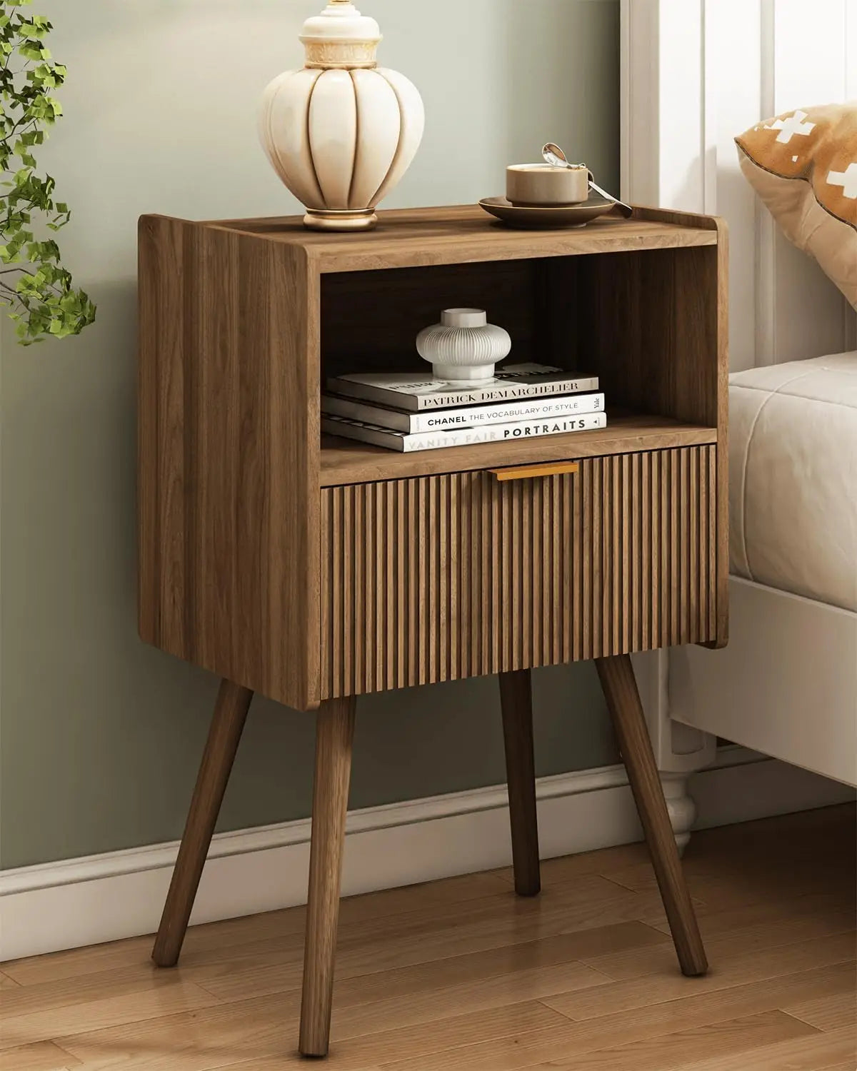 Novilla Modern Wood Nightstand With Storage Drawer And Shelf