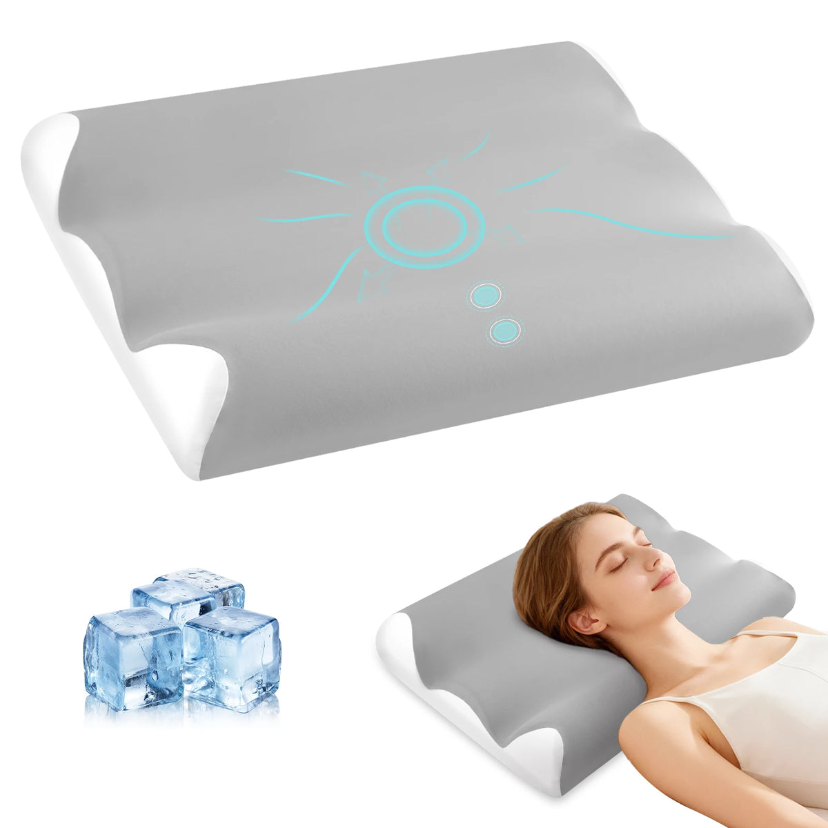 JHK Ergonomic Contour Memory Foam Pillow With Cooling Washable Cover