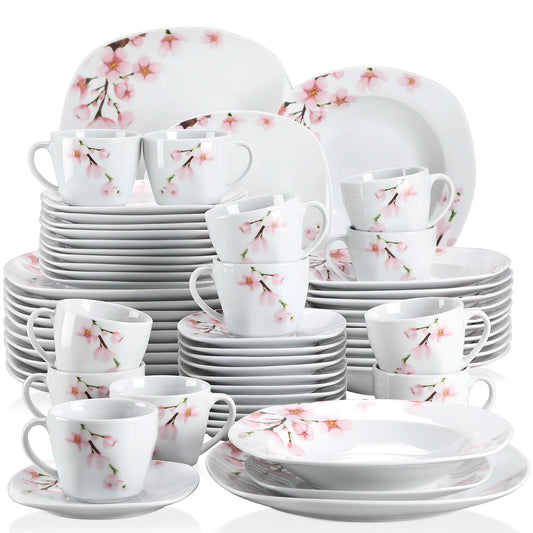 Malacasa 60 Piece Ceramic Porcelain Plates Cups Saucers Dinner Set