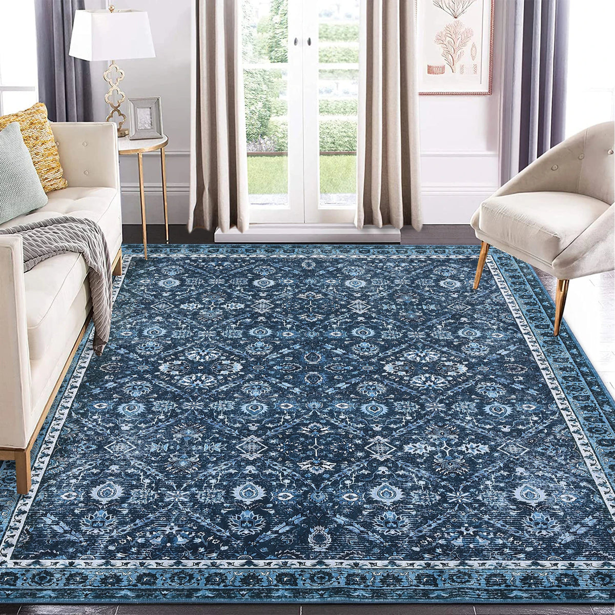 Machine Washable Moroccan Trellis Low Pile Area Rug