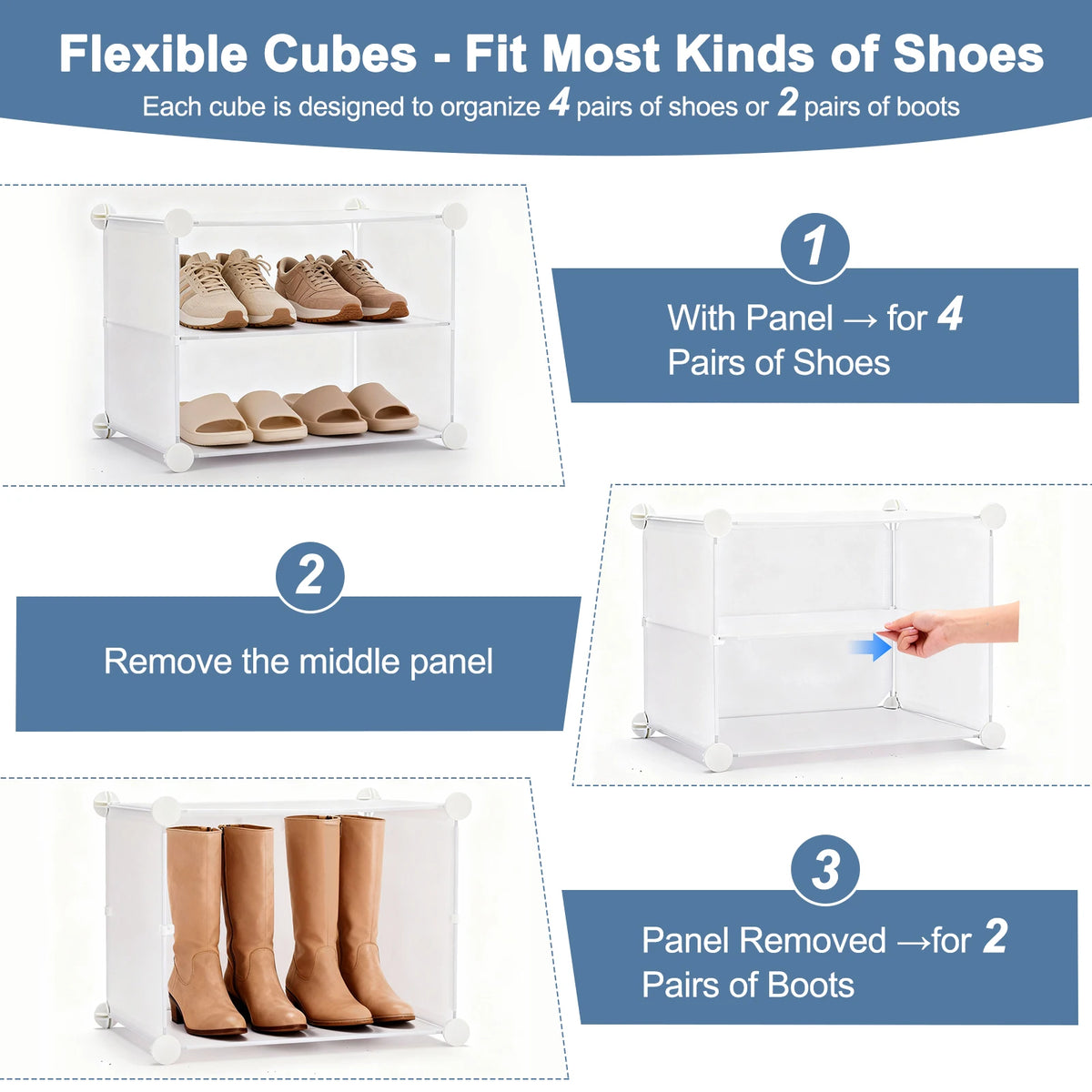 JHK Stackable Shoe Storage Cabinet With Doors For Home Organization
