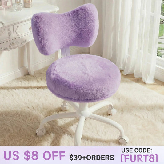 EnHomee Adjustable Faux Fur Vanity Chair With Rotating Base