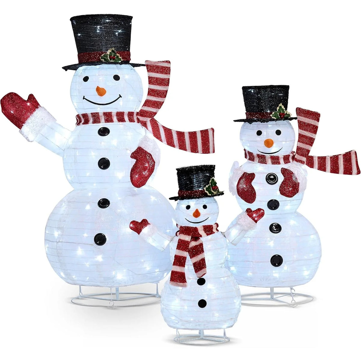 Joyfy 3 Pack Christmas Collapsible Snowman Yard Light Set