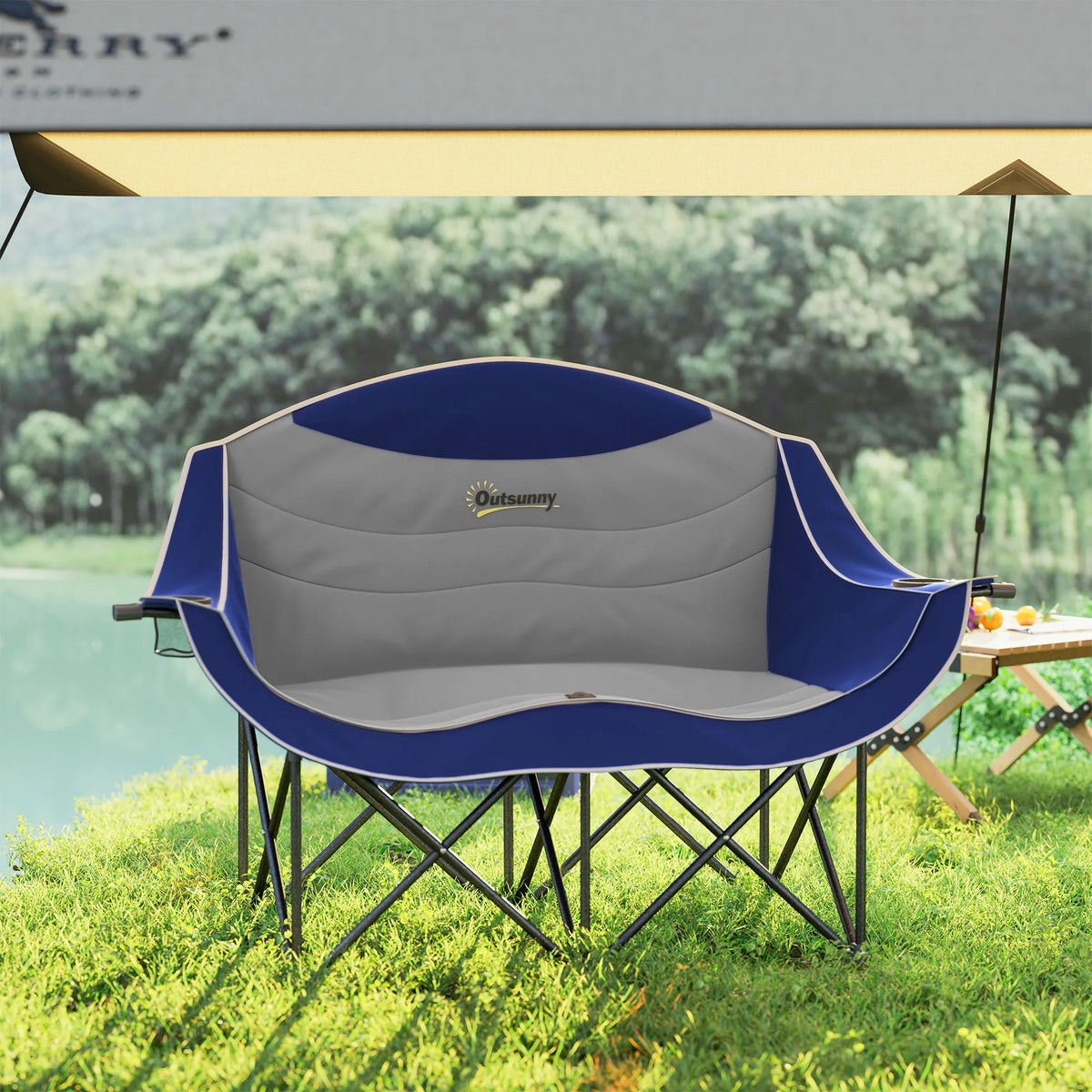 Outsunny Padded Double Folding Camping Chair for Adults
