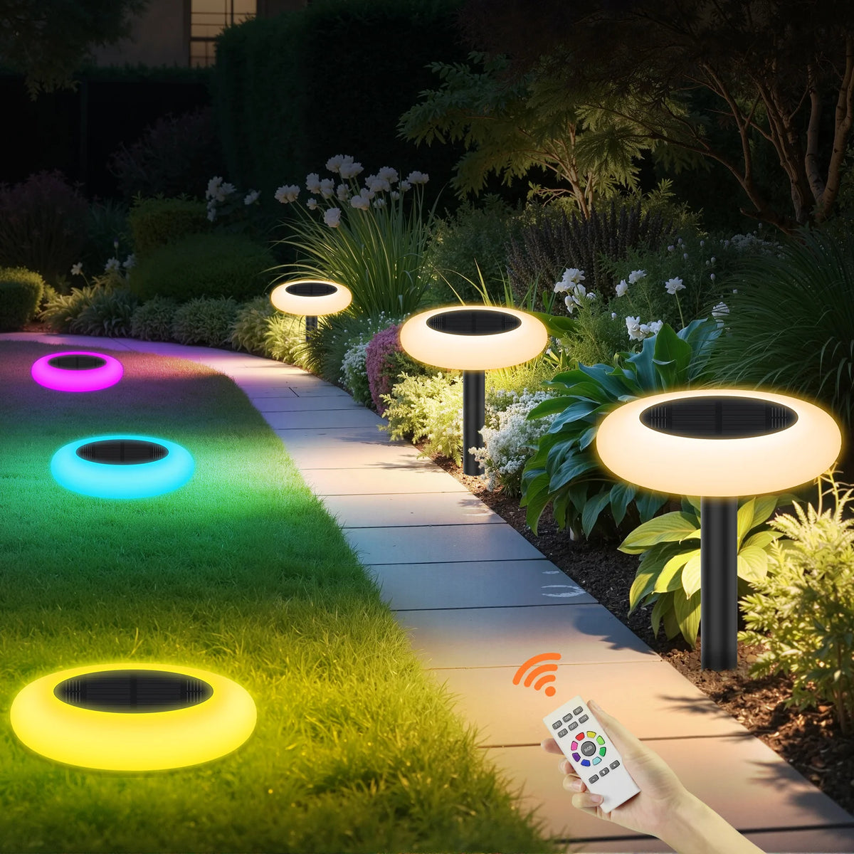 Intelamp Outdoor Solar LED Pathway Lights for Gardens and Walkways