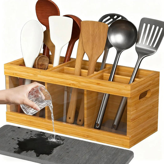 Garvee Bamboo Utensil Organizer With Diatomaceous Earth Drying Mat
