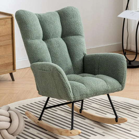 Studyset Modern Teddy Boucle Rocking Chair Side Pocket Living Room
