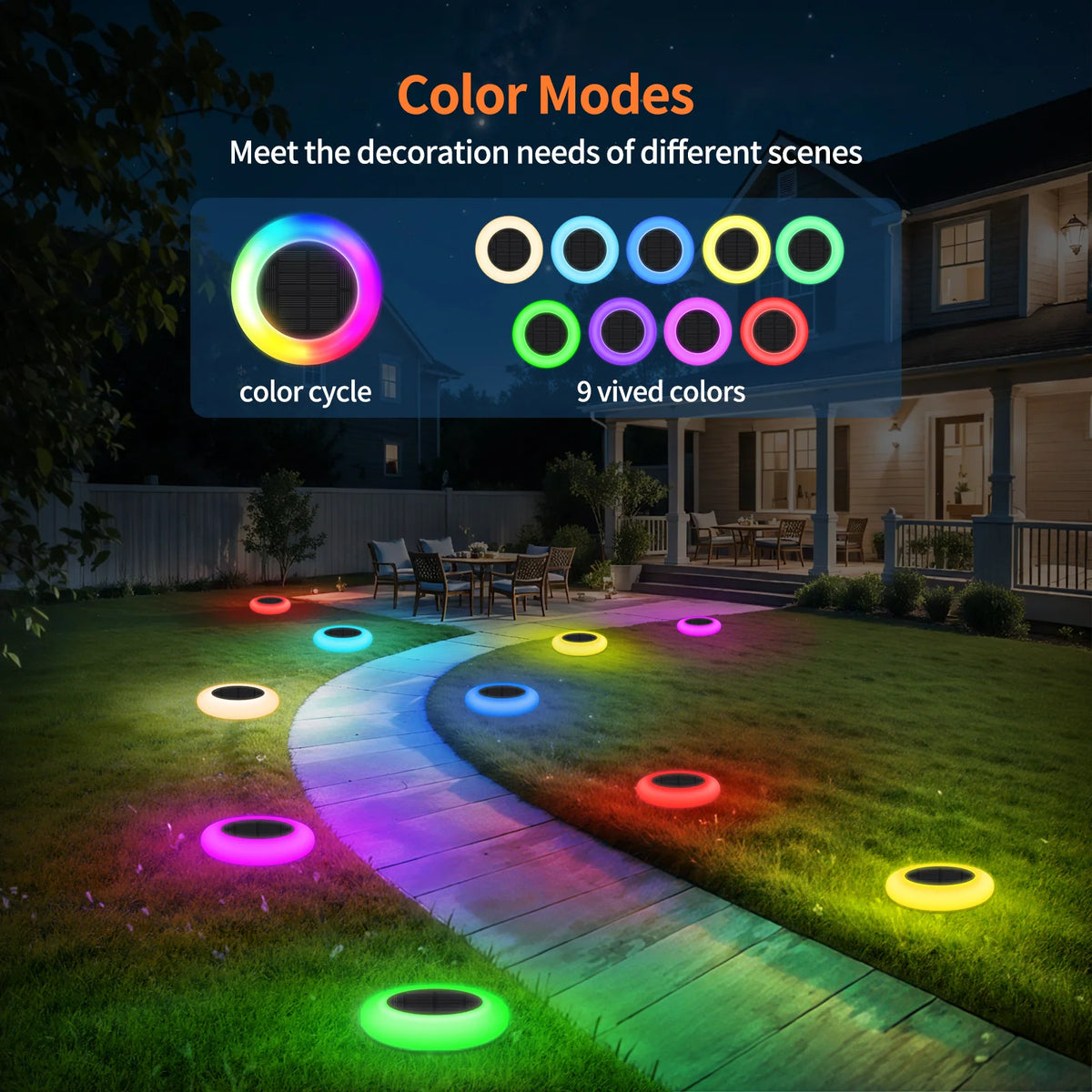 Intelamp Color Changing Solar Pathway Lights for Outdoor Gardens