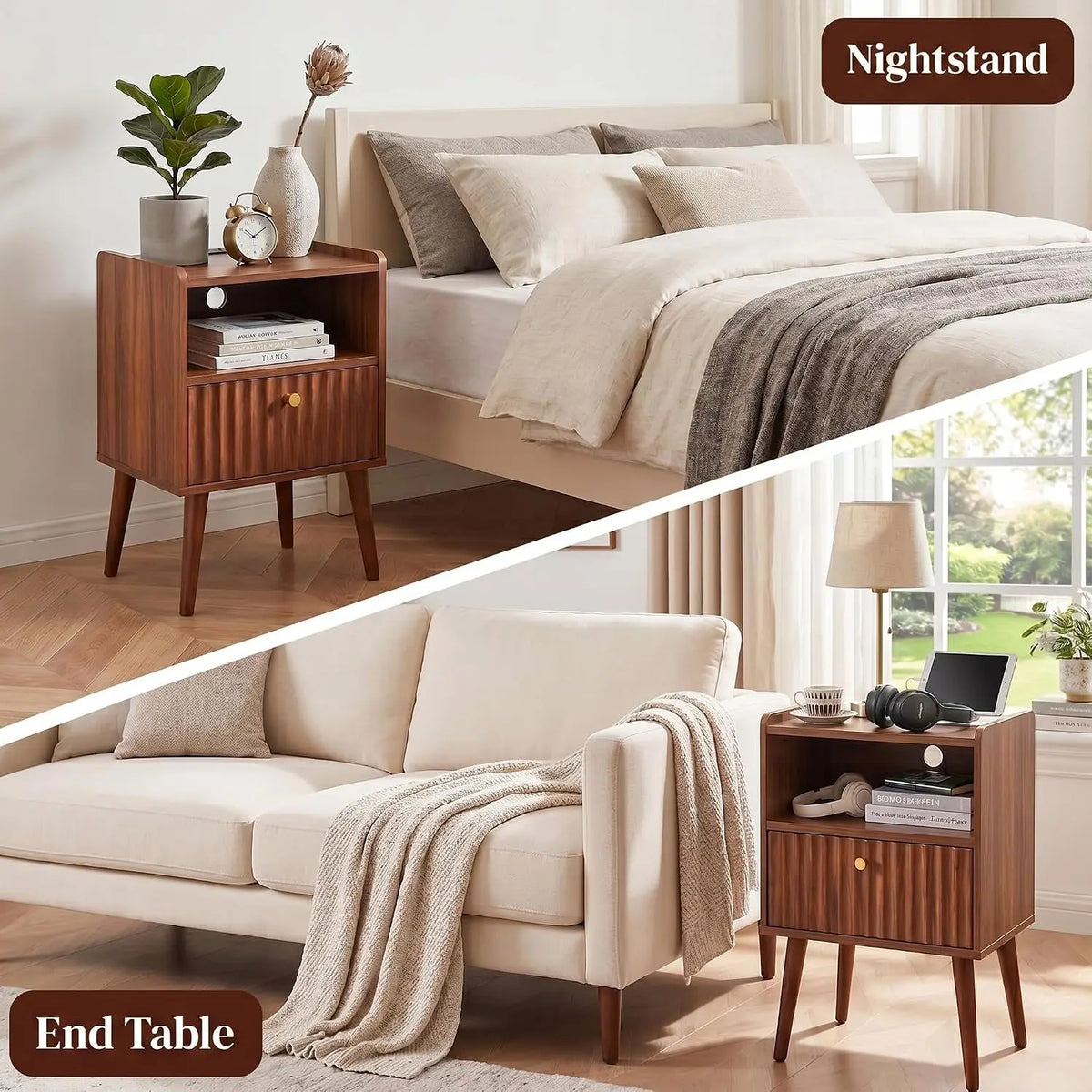 Novilla Wood Nightstand Featuring Dual USB Charging Station