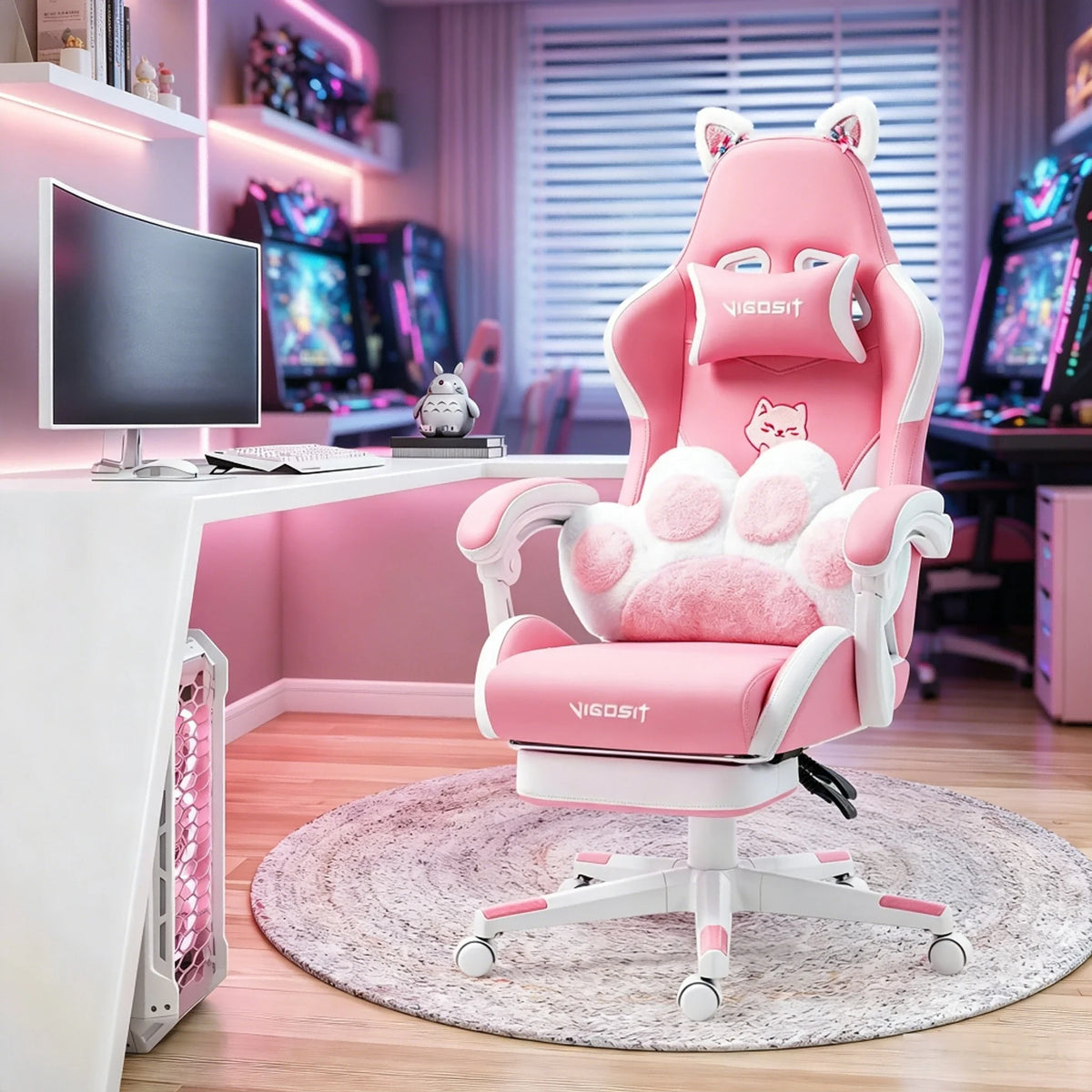 VIGOSIT Ergonomic Gaming Chair With Footrest And Headrest