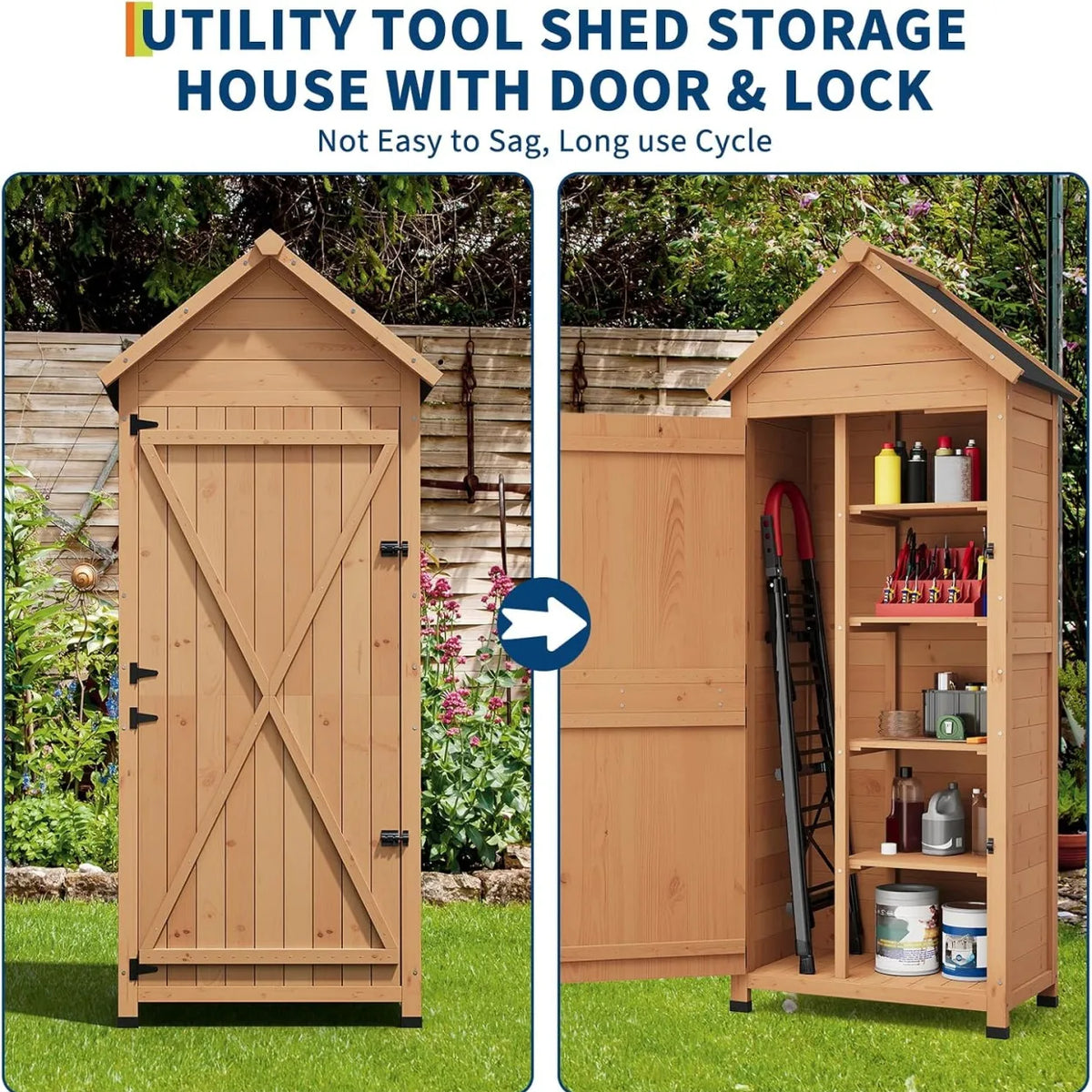 Outdoor Wooden Garden Storage Cabinet With Lockable Door And Shelves