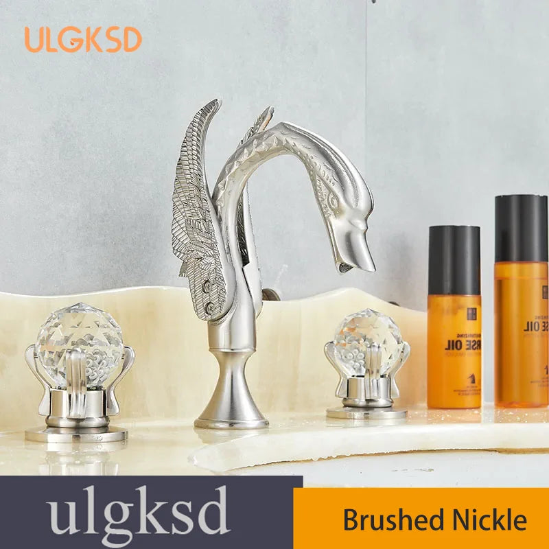 Ulgksd Swan Shape Bathroom Faucet With Crystal Handles