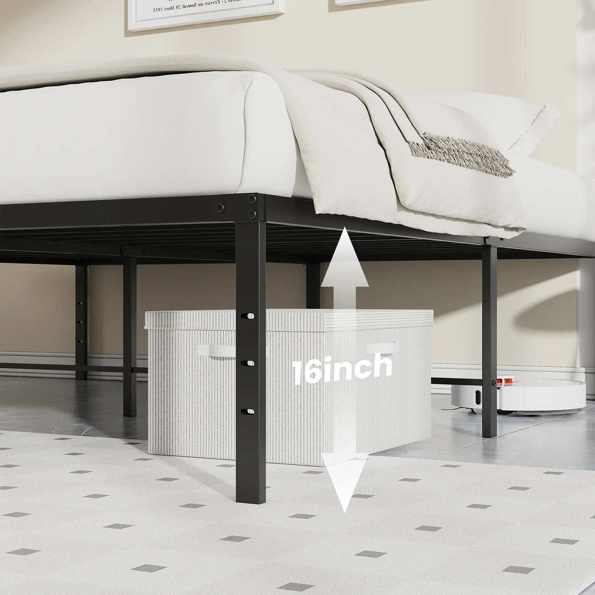 JHK Metal Platform Bed Frame With Sturdy Steel Slat Support