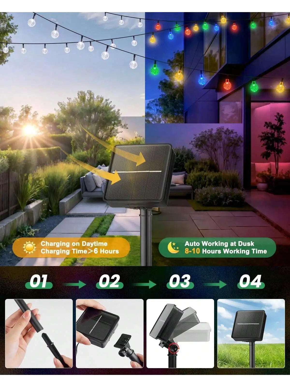 Bhony Waterproof Solar String Lights for Outdoor Garden Decor