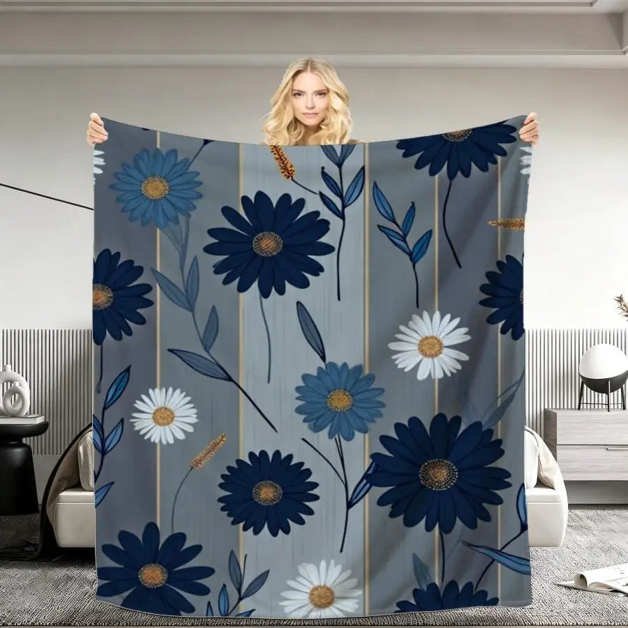 Lightweight Flannel Blanket Featuring Elegant Floral Patterns