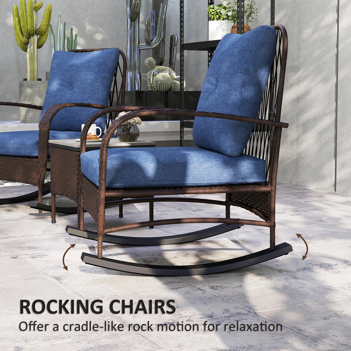 Outsunny Outdoor Wicker Rocking Chairs Set With Coffee Table