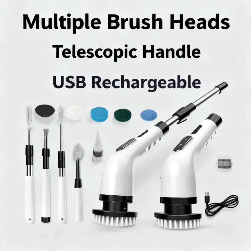 Rechargeable Electric Spin Scrubber With Seven Cleaning Brush Heads