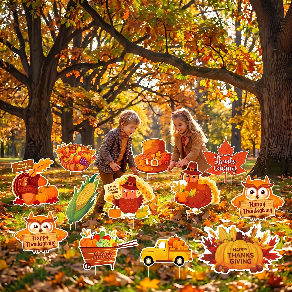 Waterproof Thanksgiving Yard Signs With Stakes For Fall Lawn Decor