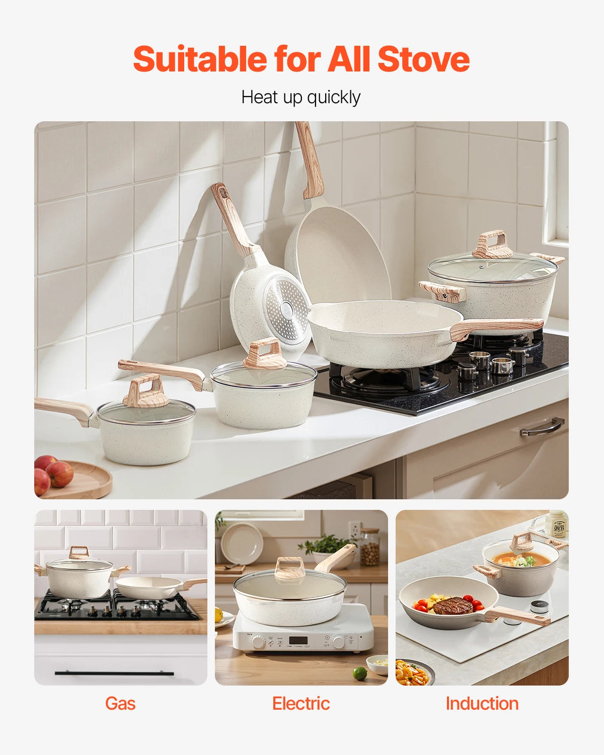 SucceBuy Granite Nonstick Cookware Set Induction Compatible Kitchen