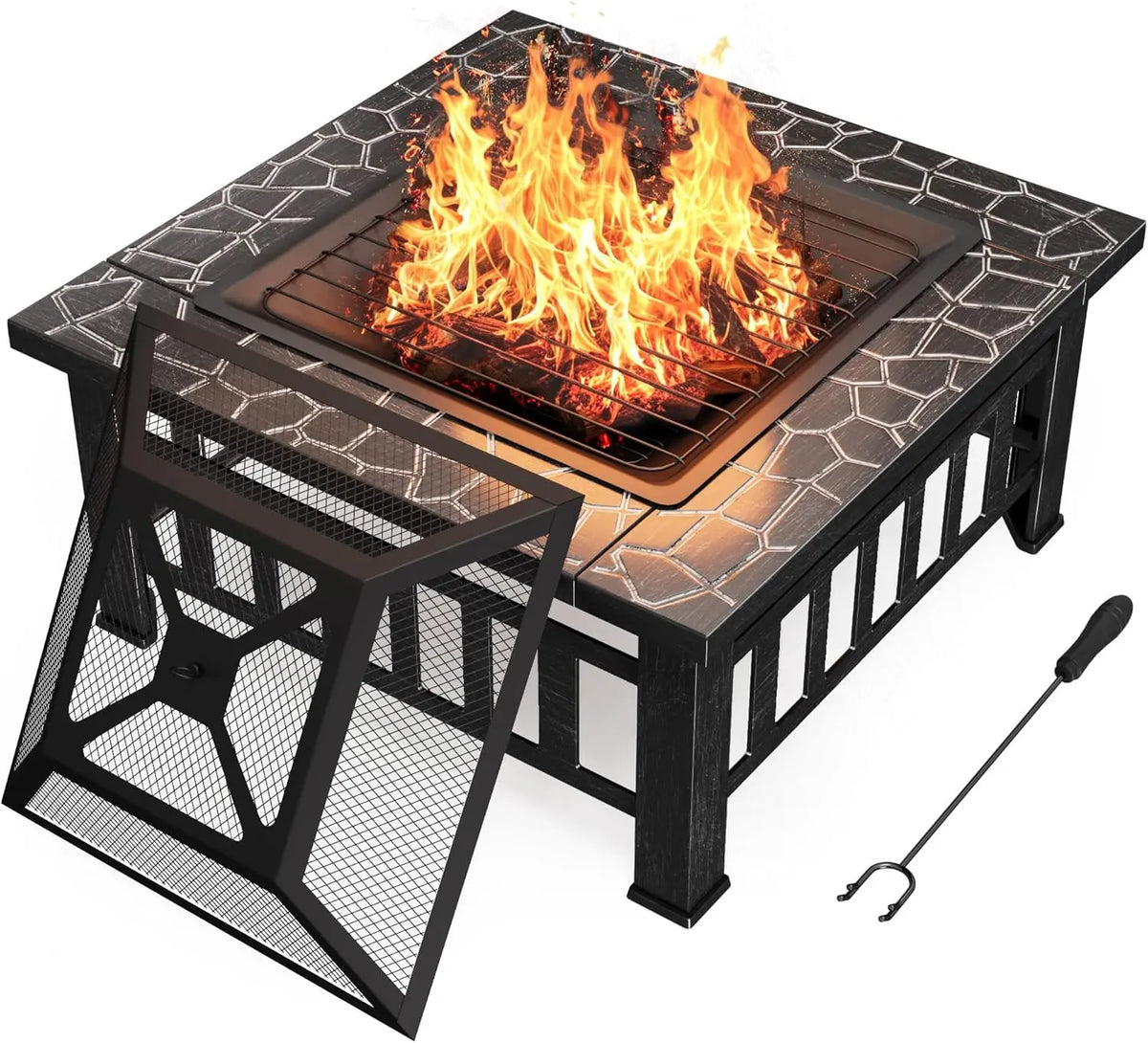 Devoko Metal Outdoor Fire Pit With Waterproof Cover For Patio