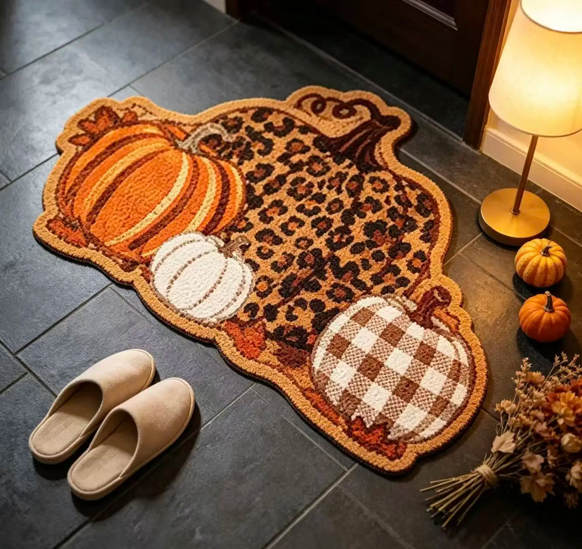 Fall Pumpkin Shaped Non Slip Doormat For Front Door Decoration
