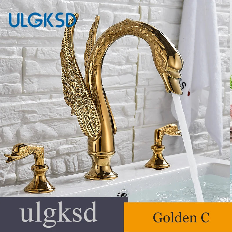 Ulgksd Swan Shape Bathroom Faucet With Crystal Handles