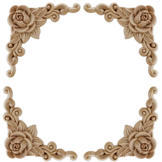 Natural Floral Wooden Carved Corner Appliques For Furniture