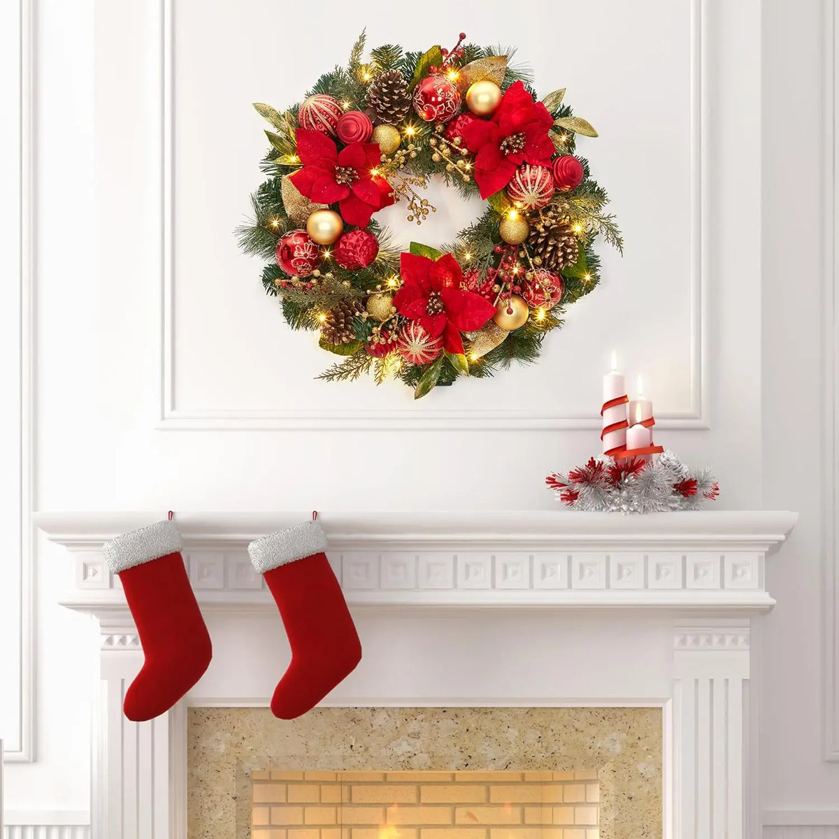 Lighted Christmas Wreath With LED Balls for Outdoor Door Decor