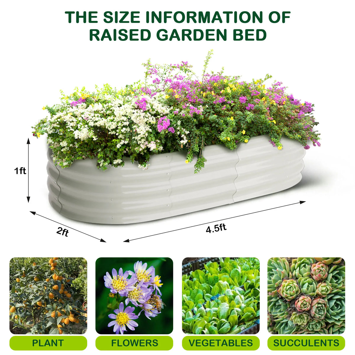 HiMISS Oval Galvanized Steel Raised Garden Bed Metal Planter