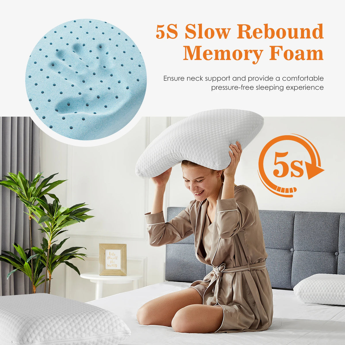 MCQ Memory Foam Neck Pillow With Removable Washable Cover