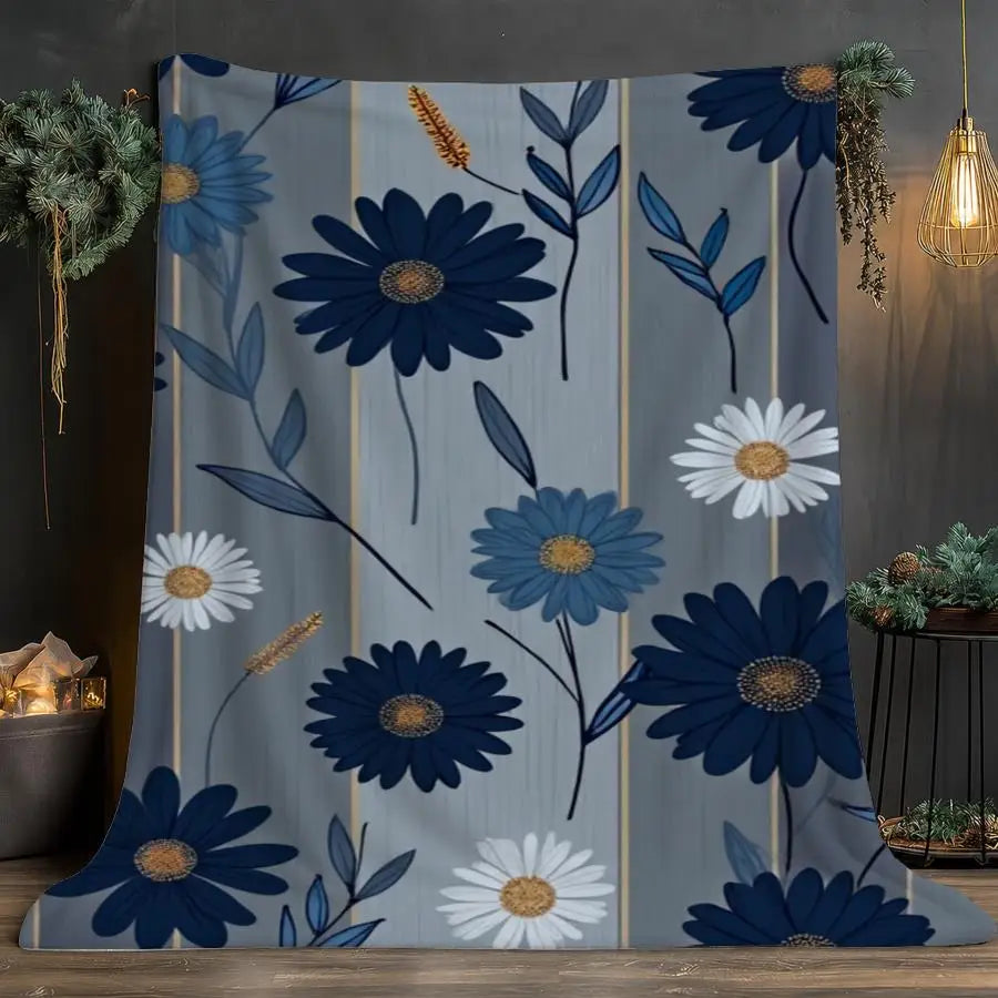 Lightweight Flannel Blanket Featuring Elegant Floral Patterns