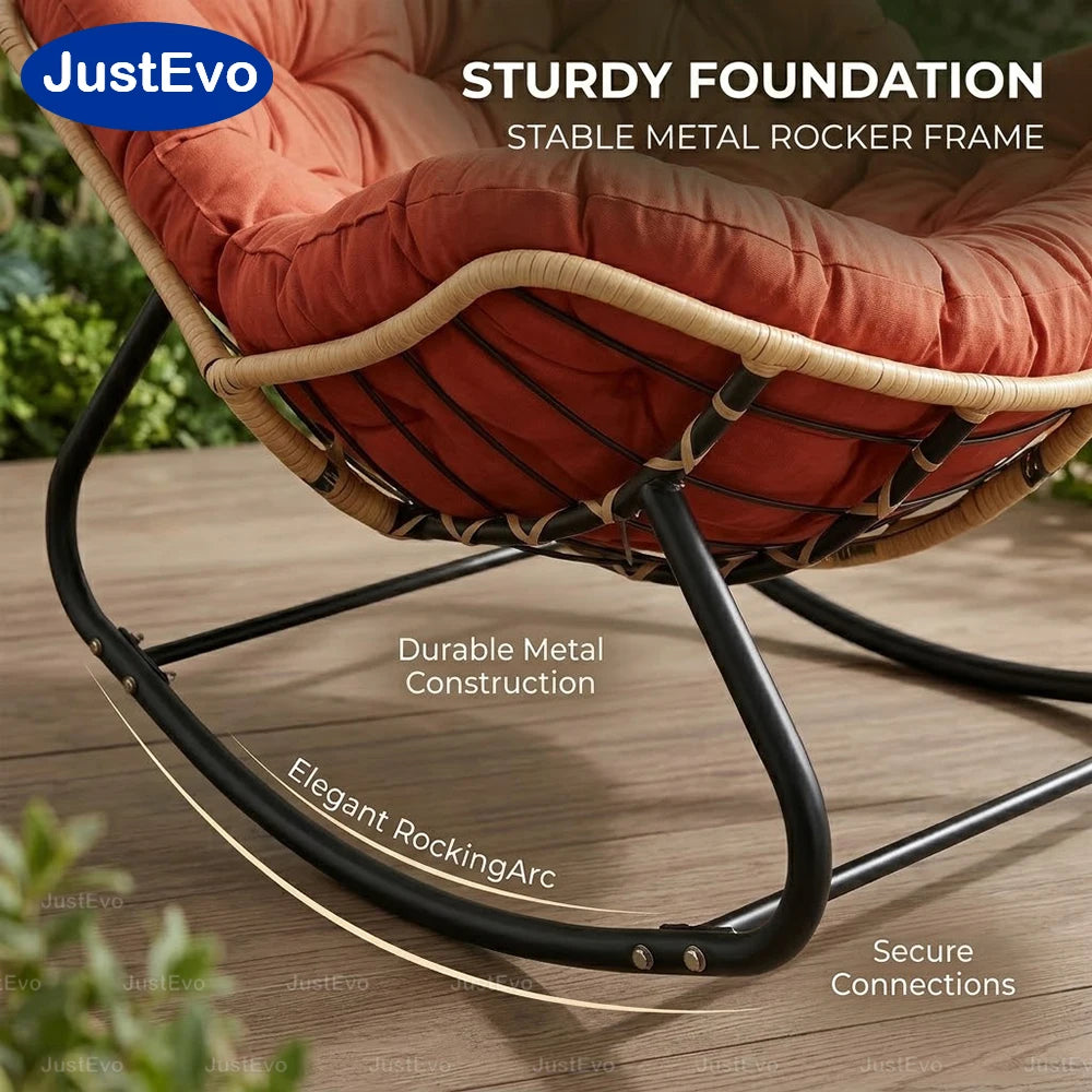 Outdoor Rocking Papasan Chair With Metal Frame And Soft Cushion