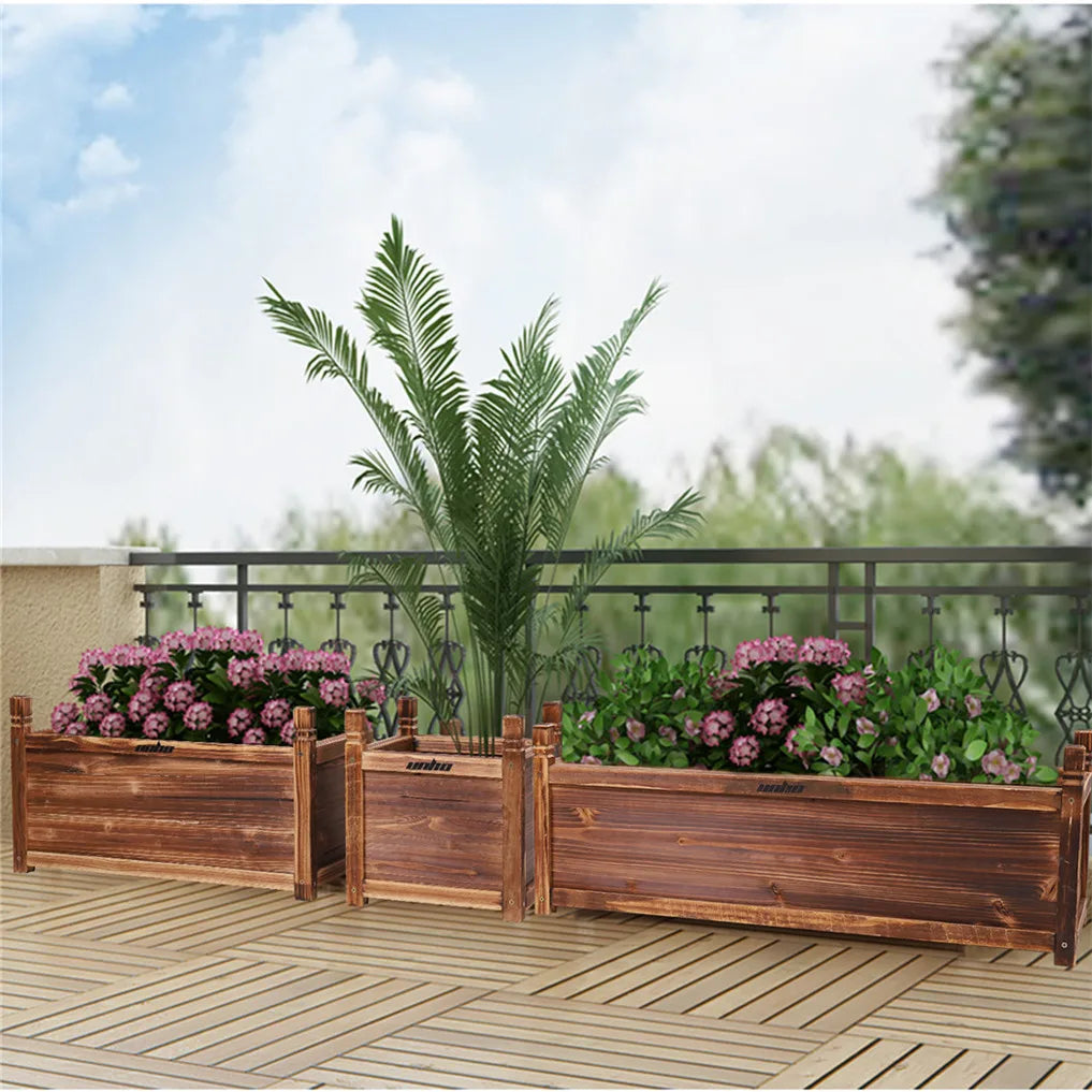 Durable Pine Wood Raised Garden Planter Box For Outdoors