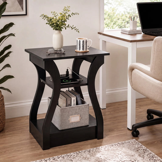 JHK Curved Three Tier Living Room Cabinet With Charging Station