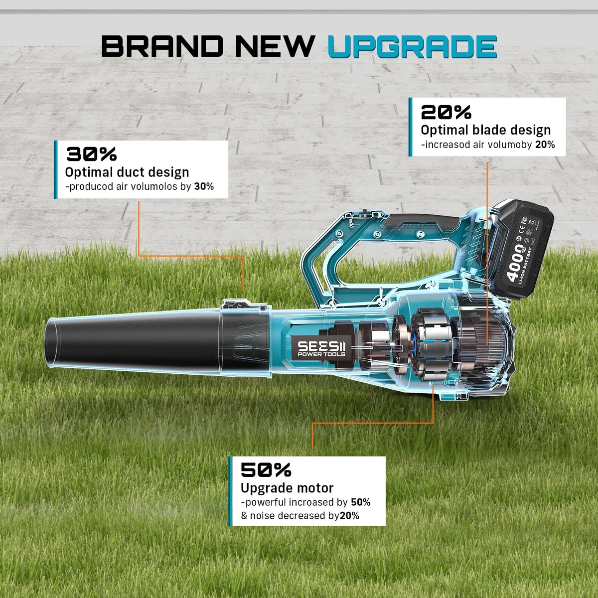 Seesii Brushless Turbo Blower 780CFM Cordless Leaf Snow Cleaner