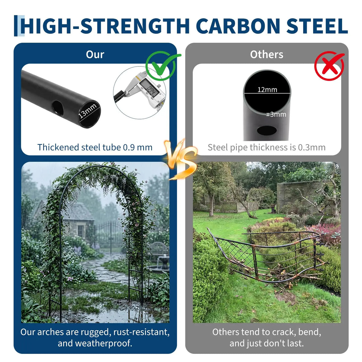 HiMISS Heavy Steel Garden Arch Outdoor Climbing Plant Support