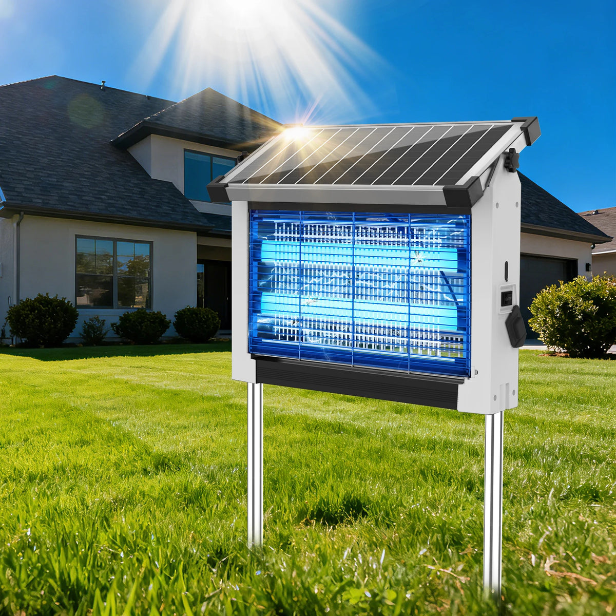 Waterproof Solar Bug Zapper With 4500V Grid For Garden Patios