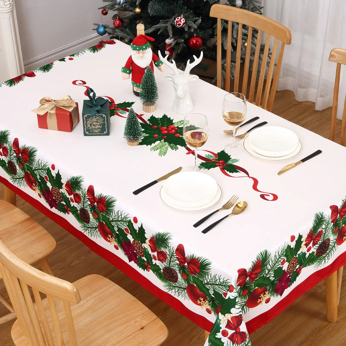 HiMISS Washable Christmas Tablecloth Reusable Festive Dining Room Cover