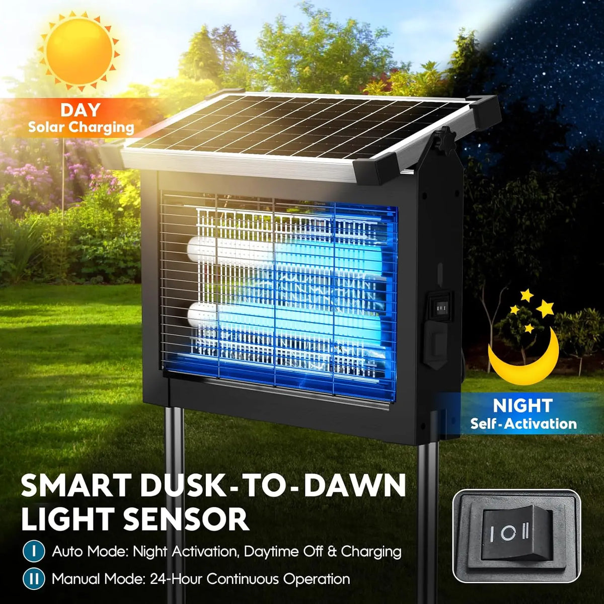 Waterproof Solar Bug Zapper With 4500V Grid For Garden Patios