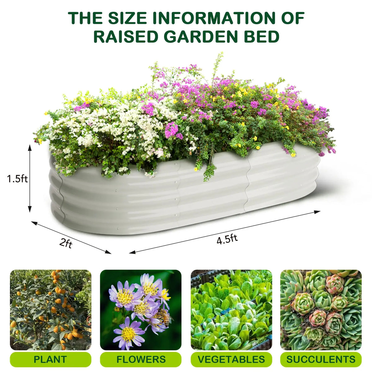 HiMISS Oval Galvanized Steel Raised Garden Bed Metal Planter